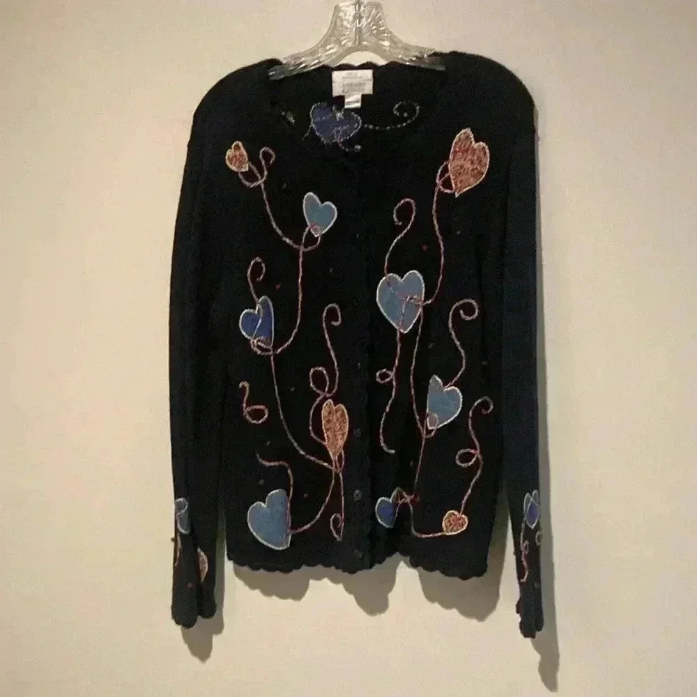 Christopher & Banks hand embroidered hearts 2003 cardigan sweater women’s large
